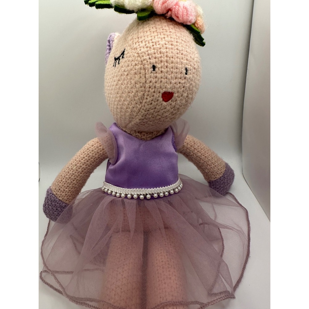 Crochet Unicorn Ballerina Doll Purple Tutu Flower Crown Stuffed Plush Toy‎